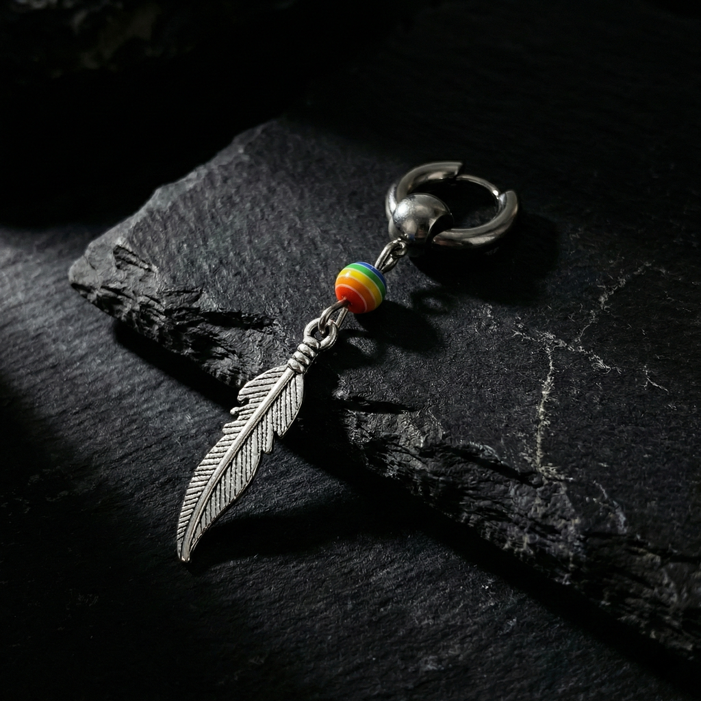 Arete Solitario Pluma y Arcoíris
