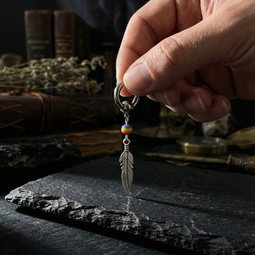 Arete Solitario Pluma y Arcoíris