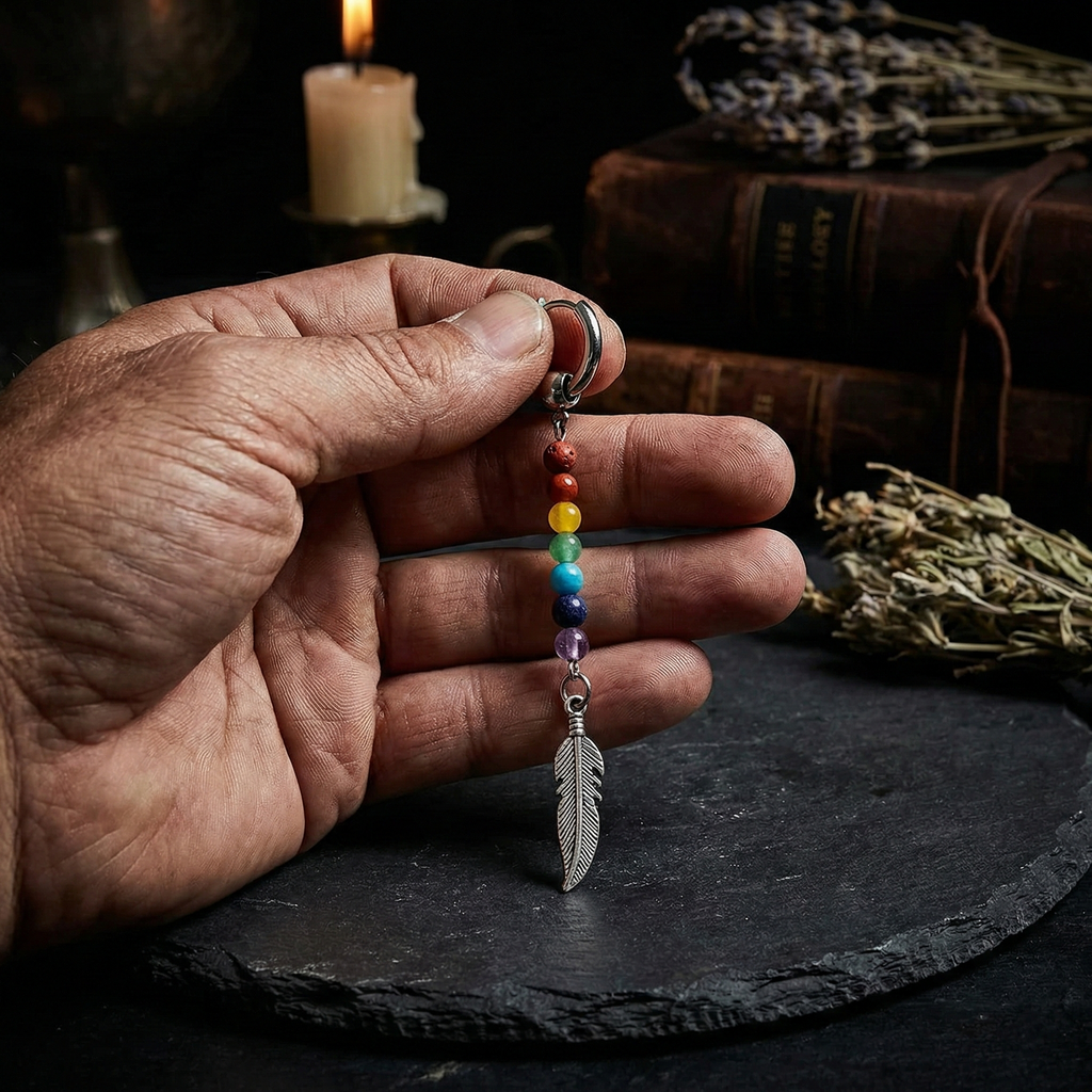 Arete Solitario de Pluma | 7 Chakras