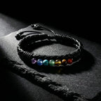 Brazalete Equilibrio | Cuero, Acero y 7 Chakras