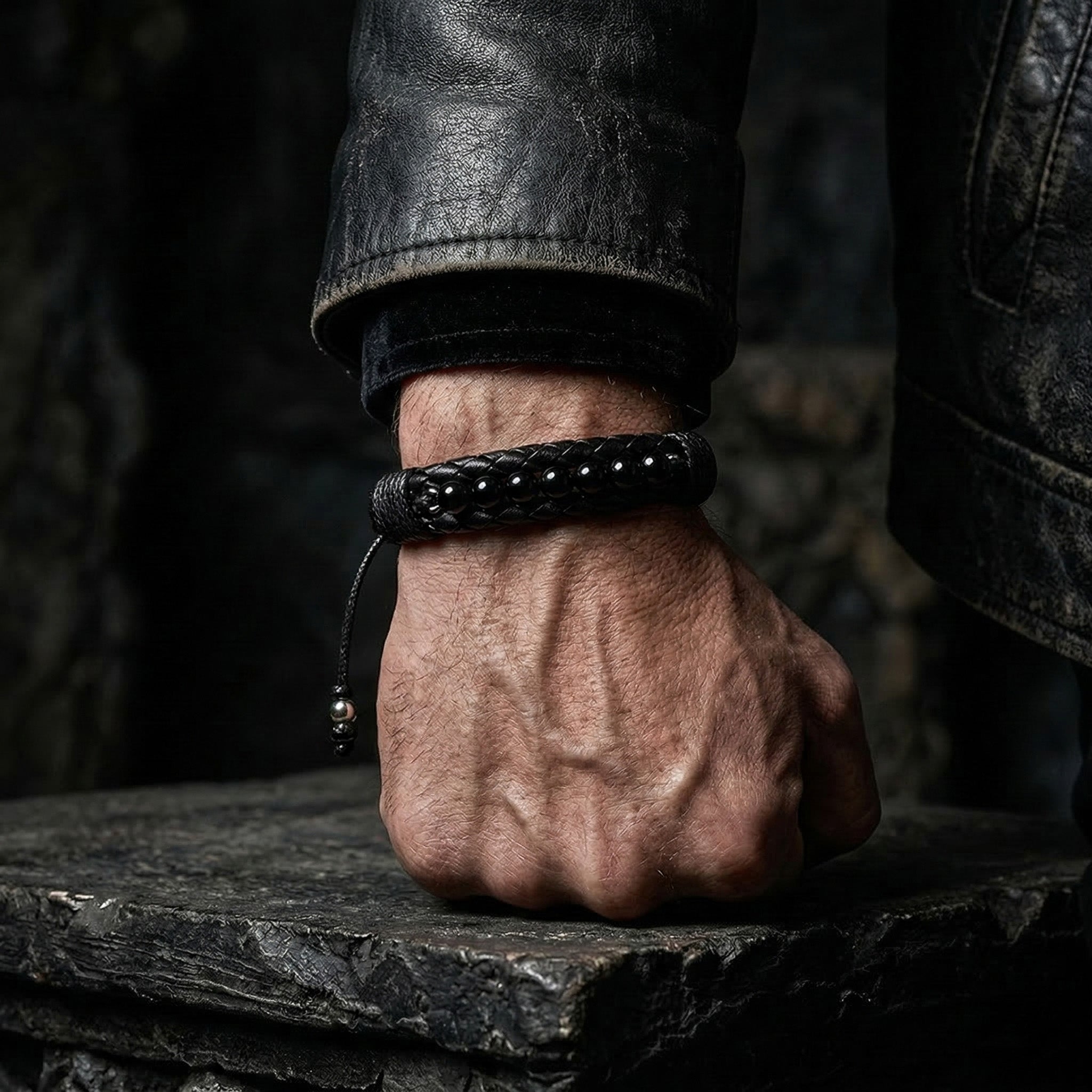 Pulsera Talismán Ónix Brillante | Escudo y Estilo