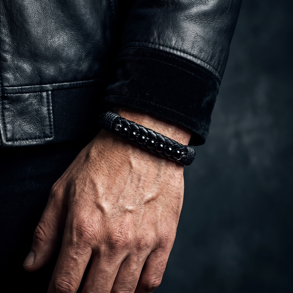 Pulsera Cuero Vegano y Turmalina | Escudo y Enraizamiento