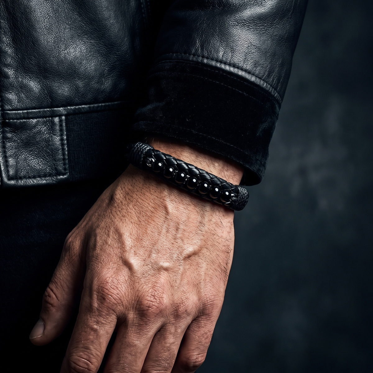 Pulsera Cuero Vegano y Turmalina | Escudo y Enraizamiento