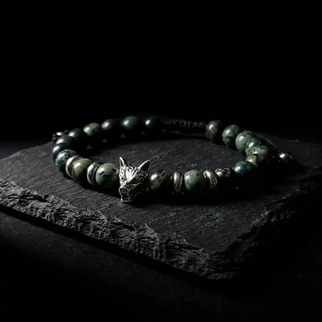 Pulsera Alpha | Tótem Lobo y Jaspe Kambaba