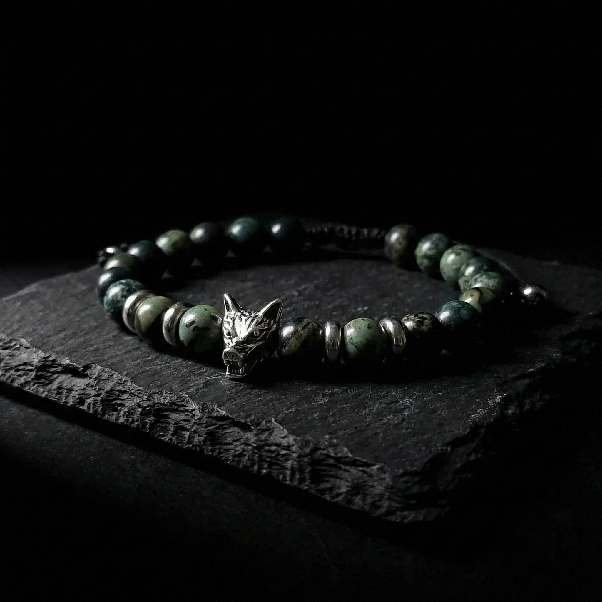 Pulsera Alpha | Tótem Lobo y Jaspe Kambaba