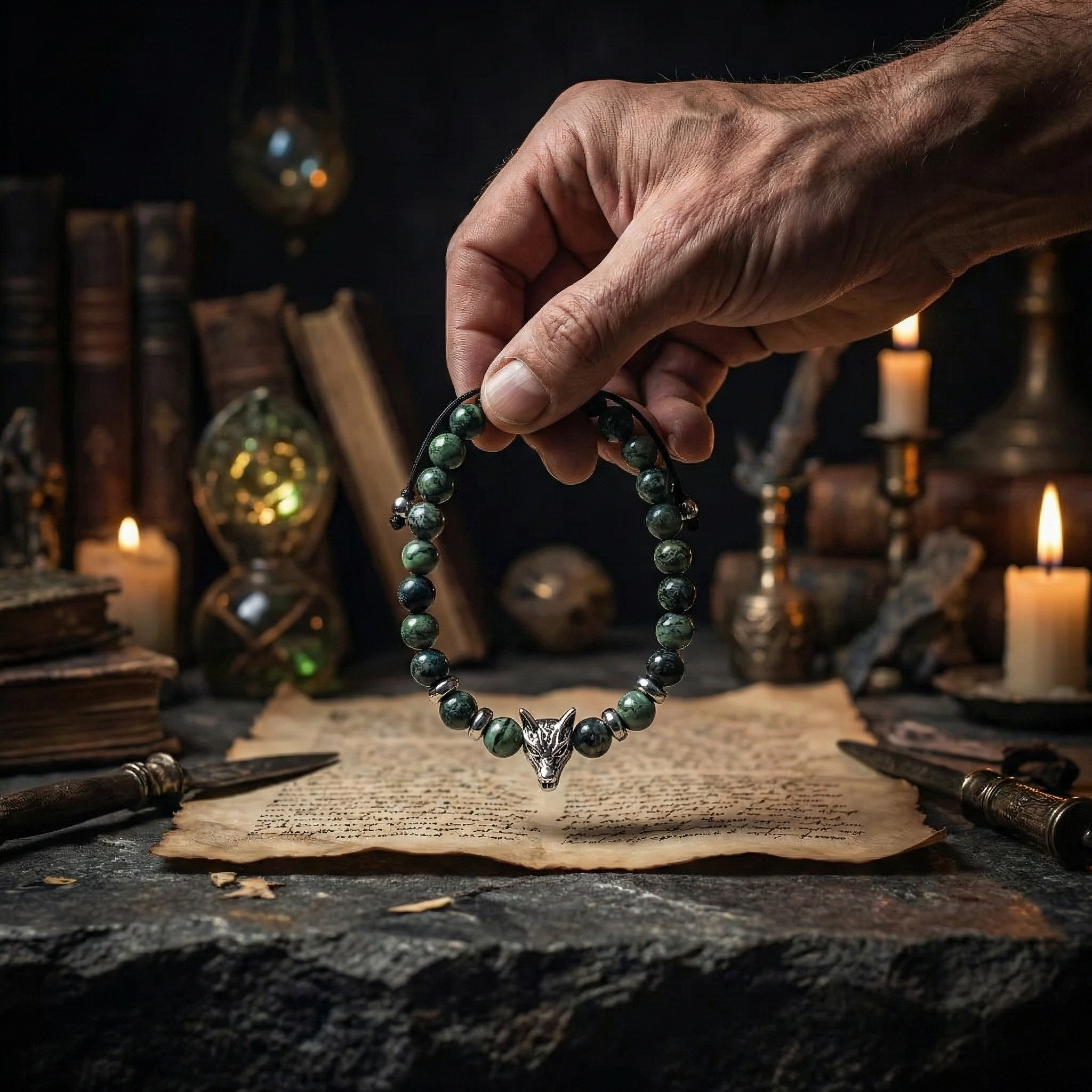 Pulsera Alpha | Tótem Lobo y Jaspe Kambaba