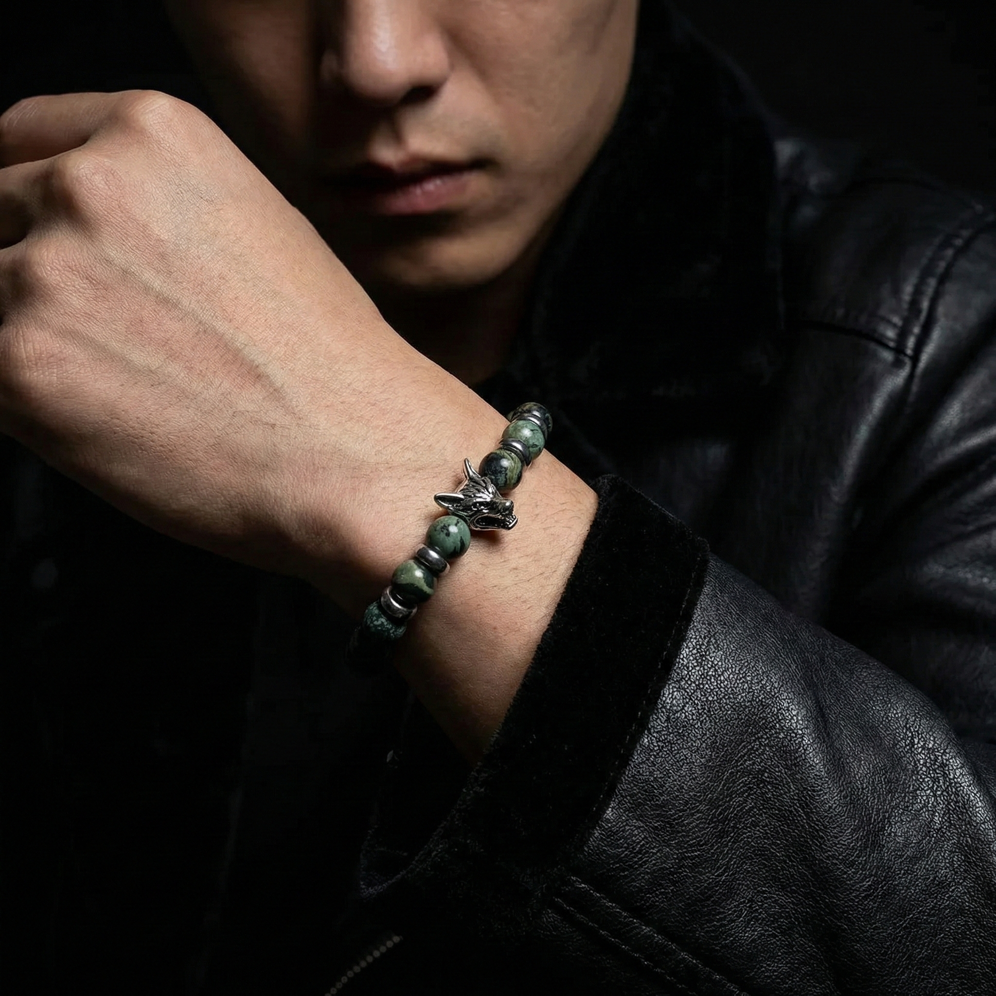 Pulsera Alpha | Tótem Lobo y Jaspe Kambaba