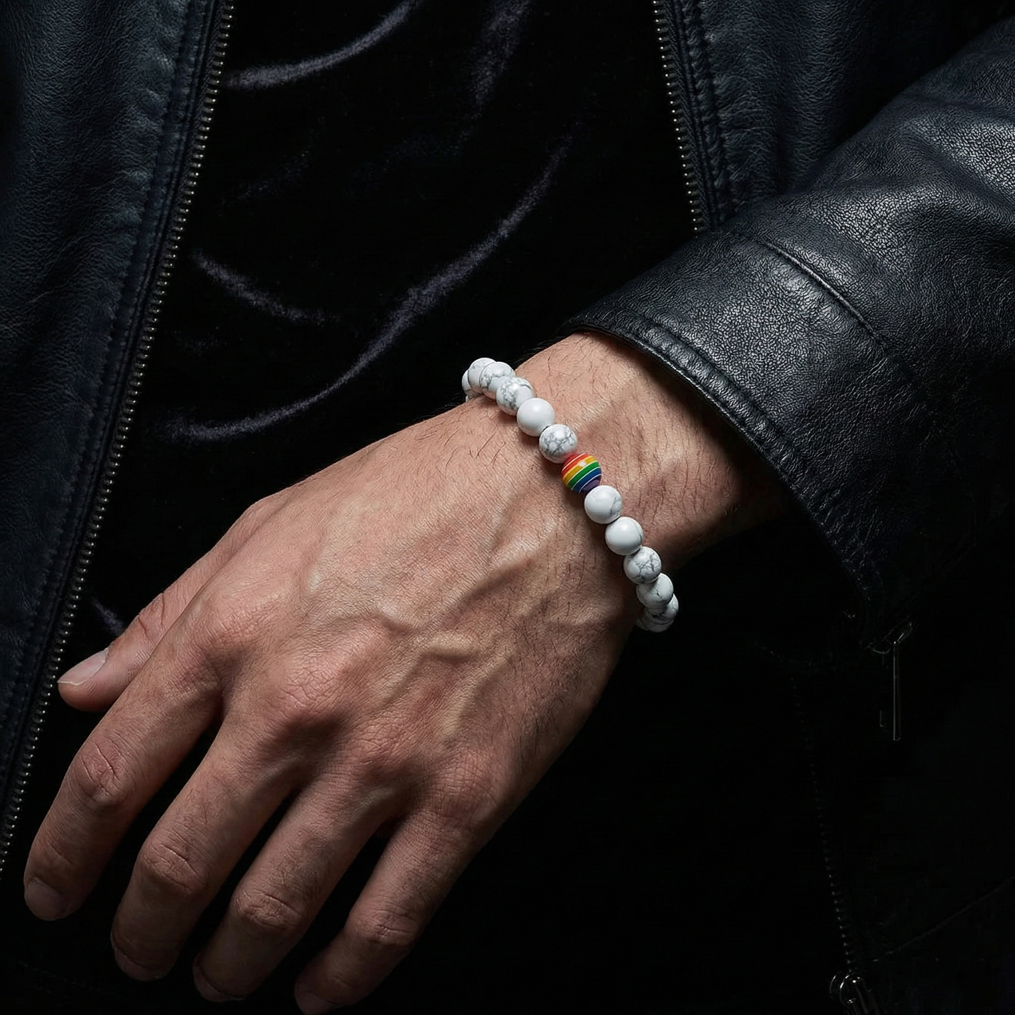 Pulsera Howlita Blanca y Arcoíris (8mm)