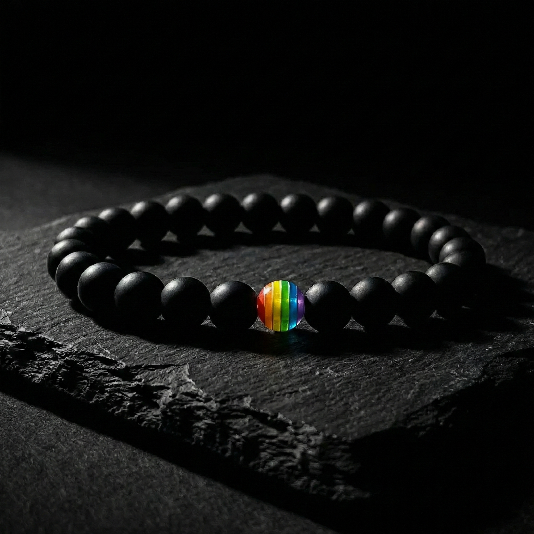 Pulsera Protectora Ónix Mate y Arcoíris (8mm)