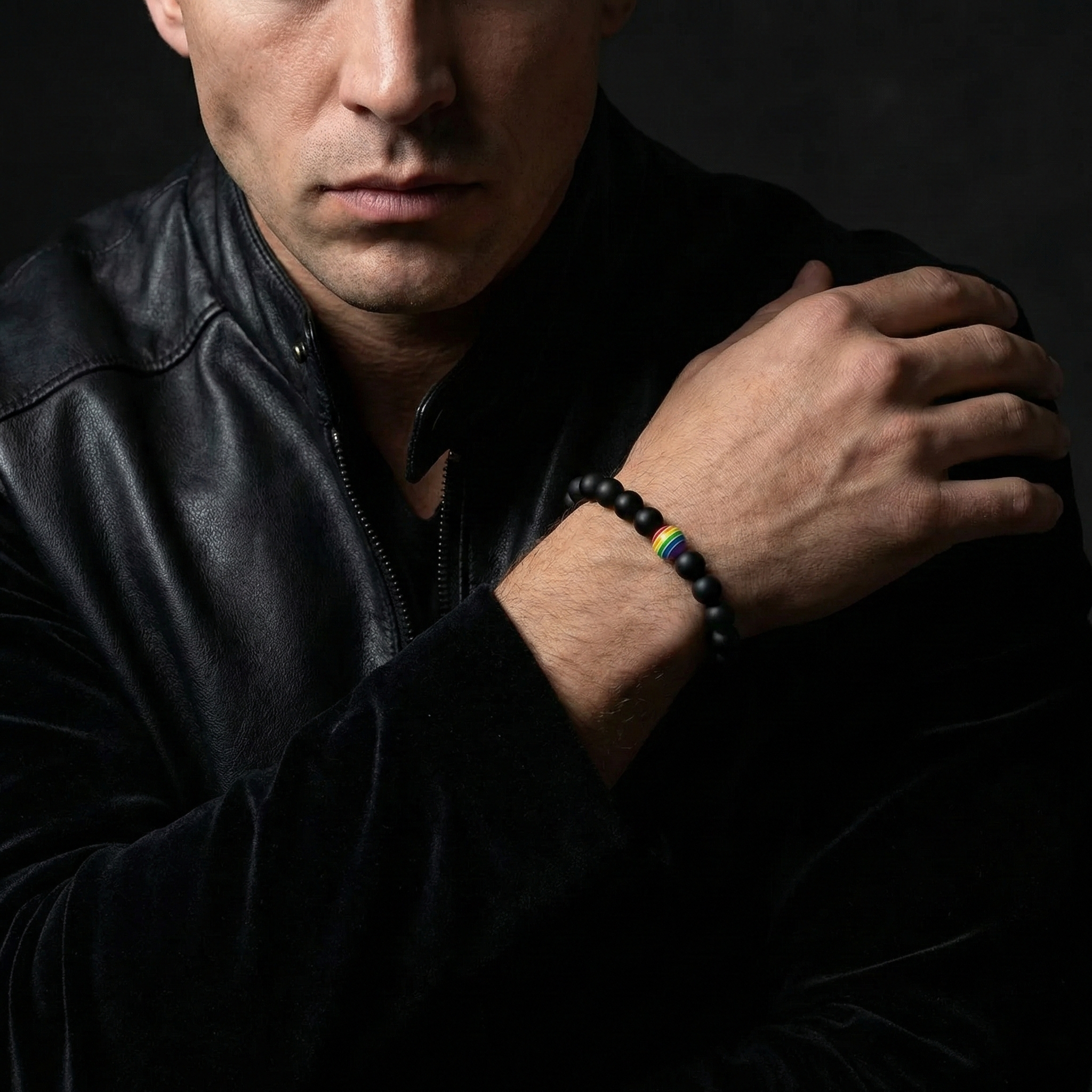 Pulsera Protectora Ónix Mate y Arcoíris (8mm)