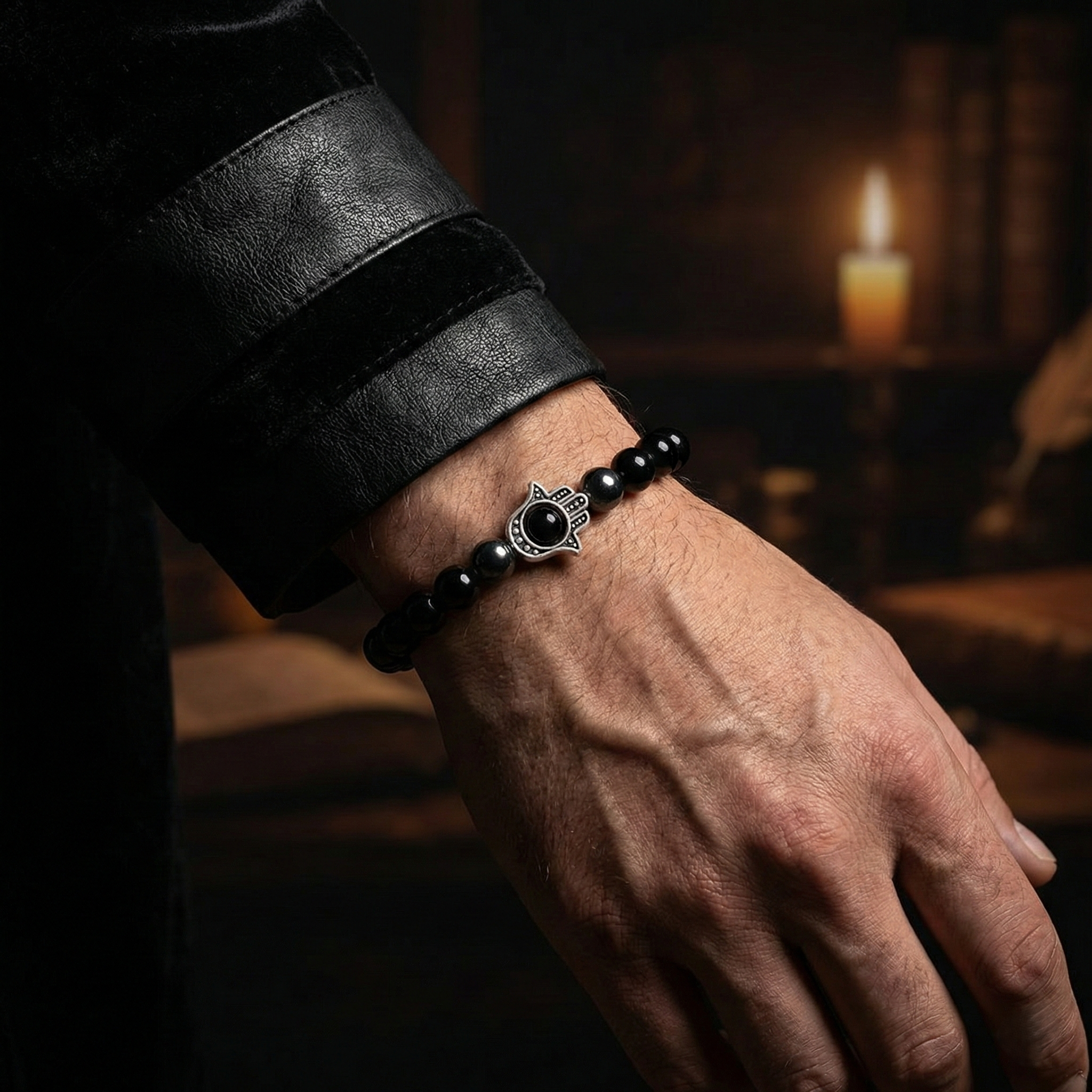 Hamsa | Ónix y Hematita - Amuleto