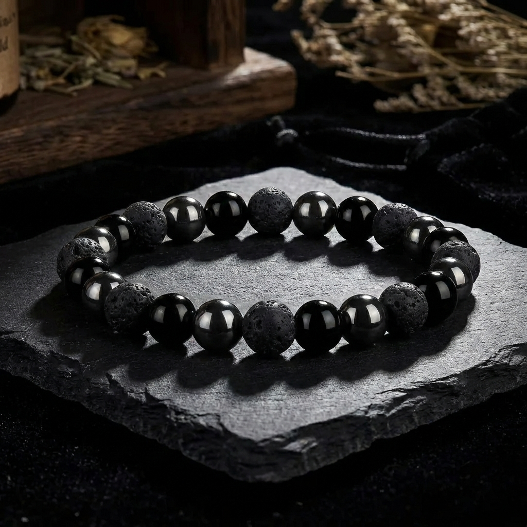 Brazalete de Piedras Naturales - Turmalina Negra y Volcánica