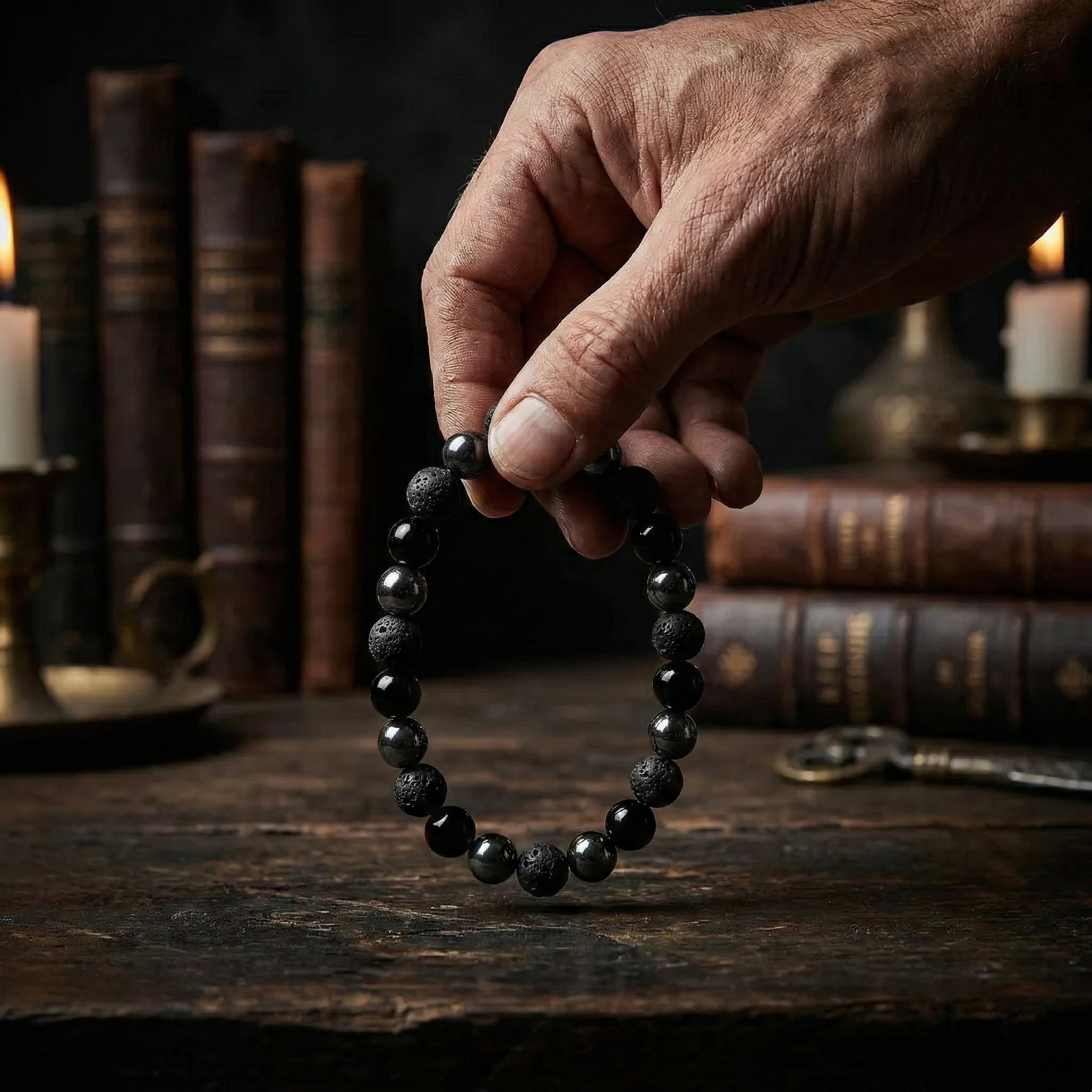 Brazalete de Piedras Naturales - Turmalina Negra y Volcánica