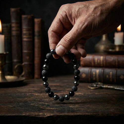 Brazalete de Piedras Naturales - Turmalina Negra y Volcánica