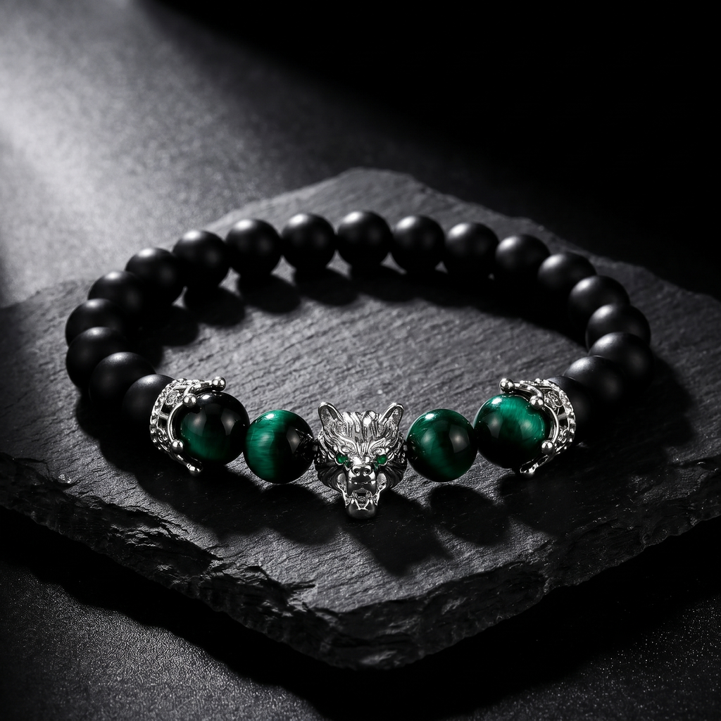 Pulsera Alpha | Ónix y Ojo de Tigre Verde
