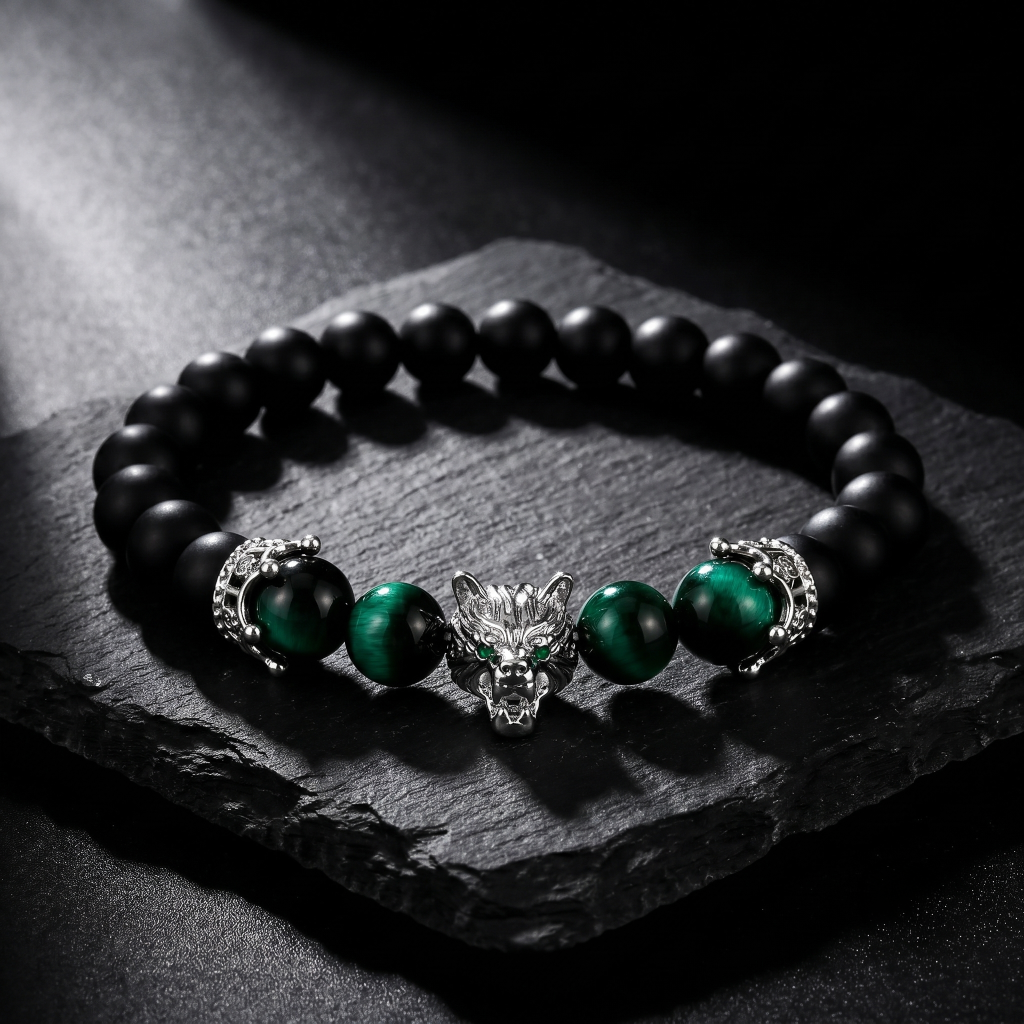 Pulsera Alpha | Ónix y Ojo de Tigre Verde
