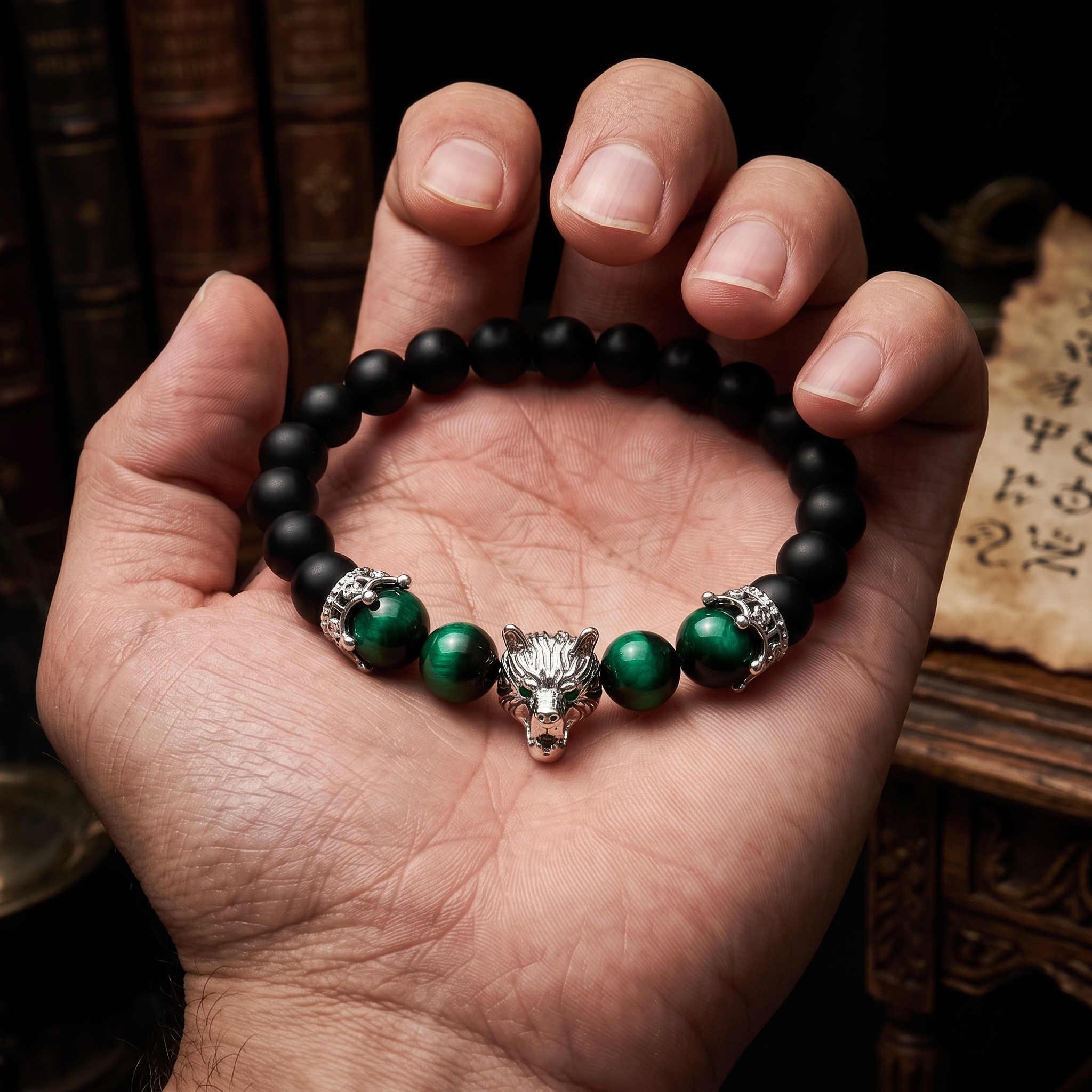 Pulsera Alpha | Ónix y Ojo de Tigre Verde