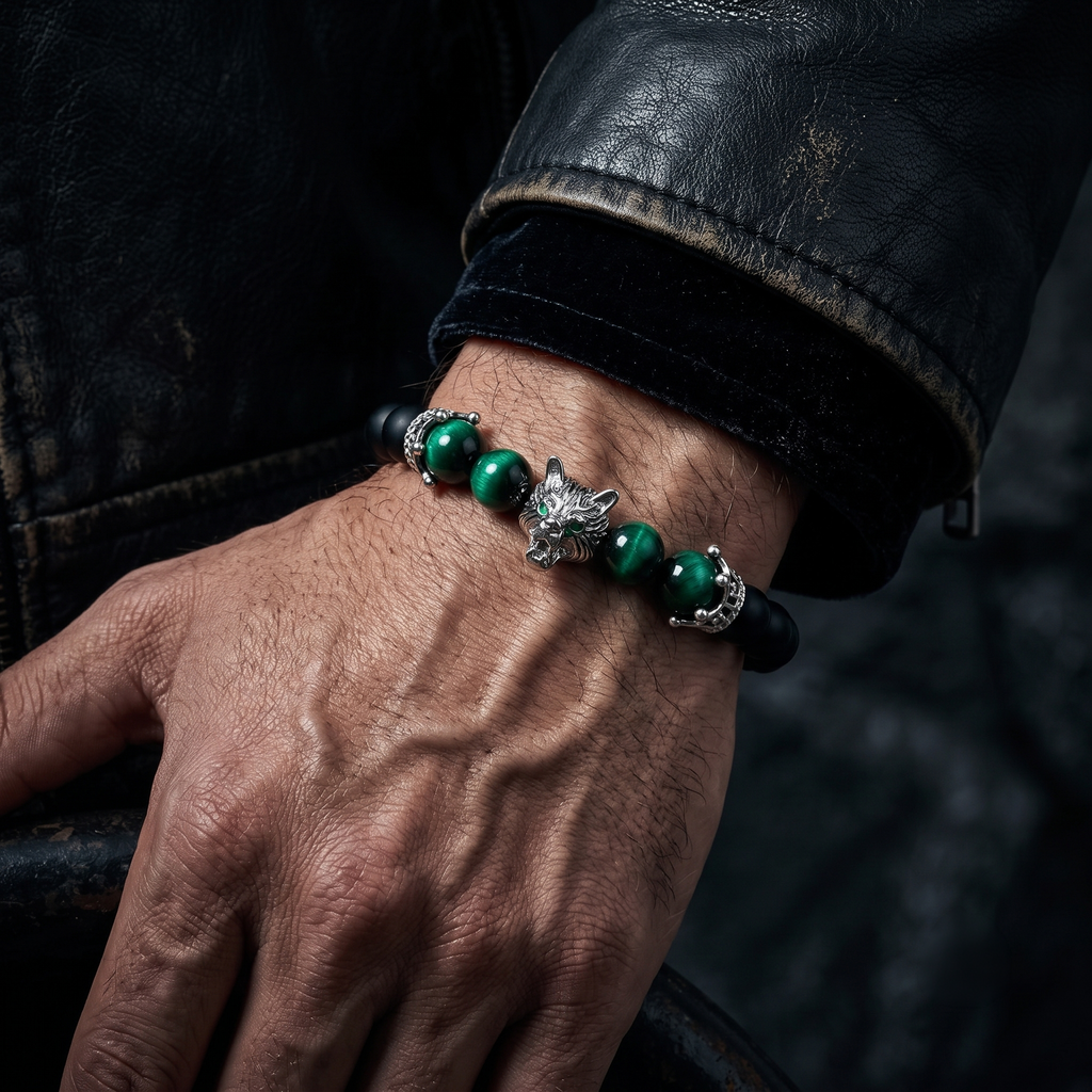 Pulsera Alpha | Ónix y Ojo de Tigre Verde