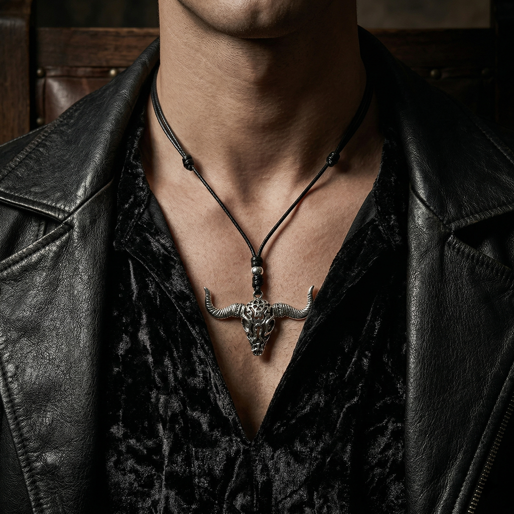 Collar con Dije de Cráneo de Toro | Fuerza Sagrada