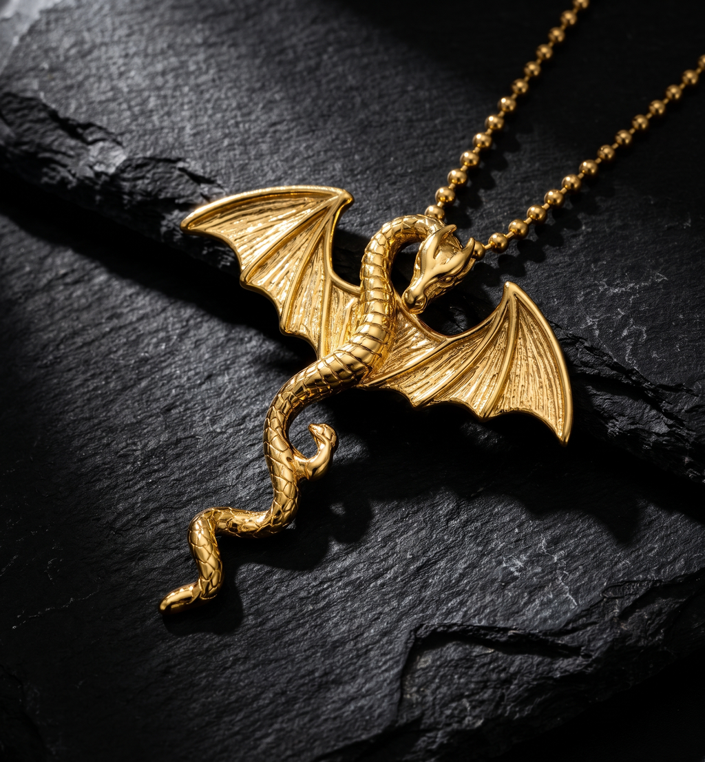 Collar Dragón Alado | Acero Inoxidable Dorado