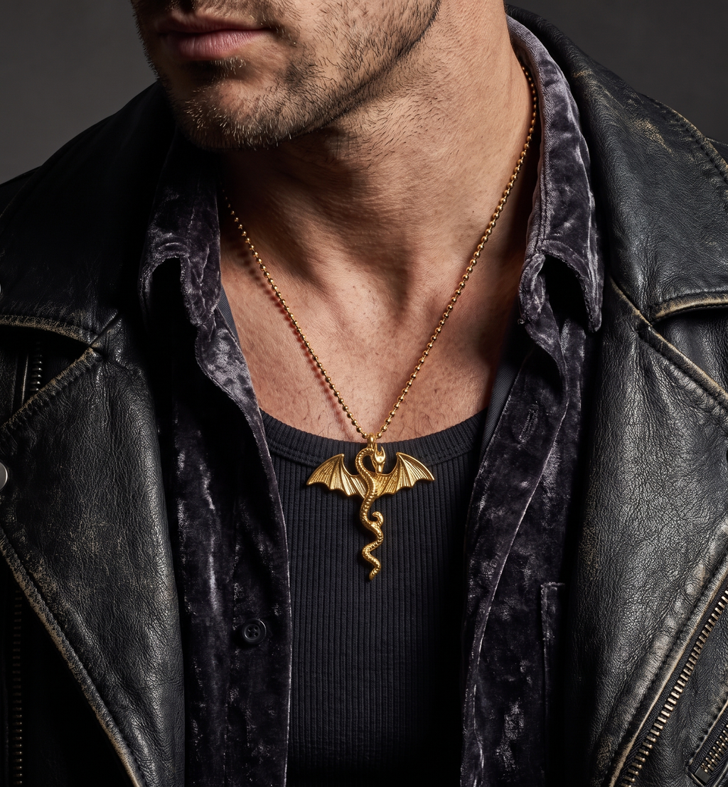 Collar Dragón Alado | Acero Inoxidable Dorado