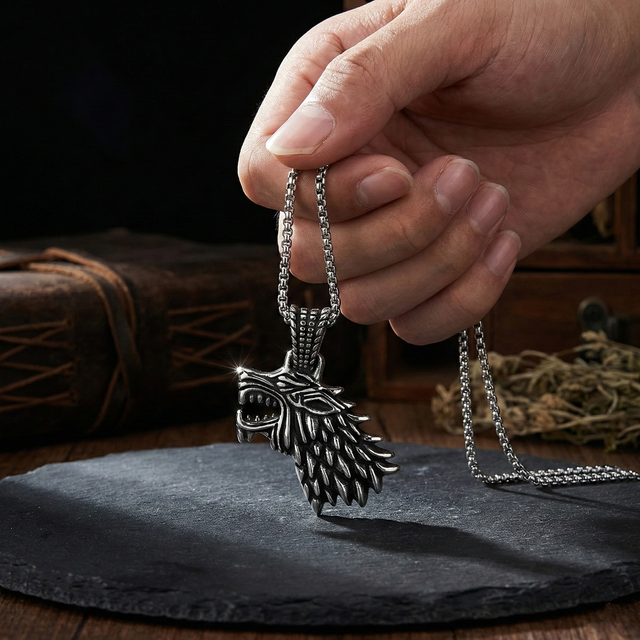 Collar Alpha | Tótem Lobo en Acero