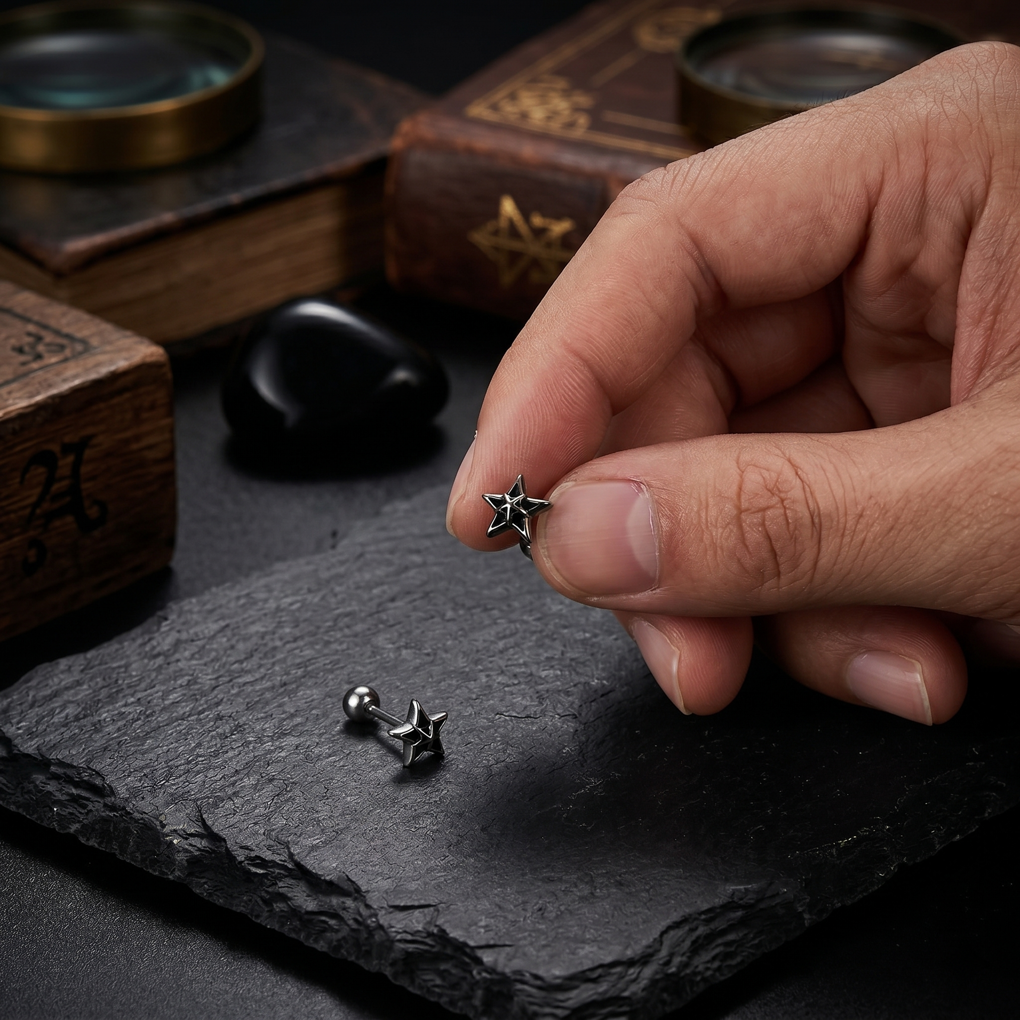 Aretes Estrella Estructurada | Acero Inoxidable